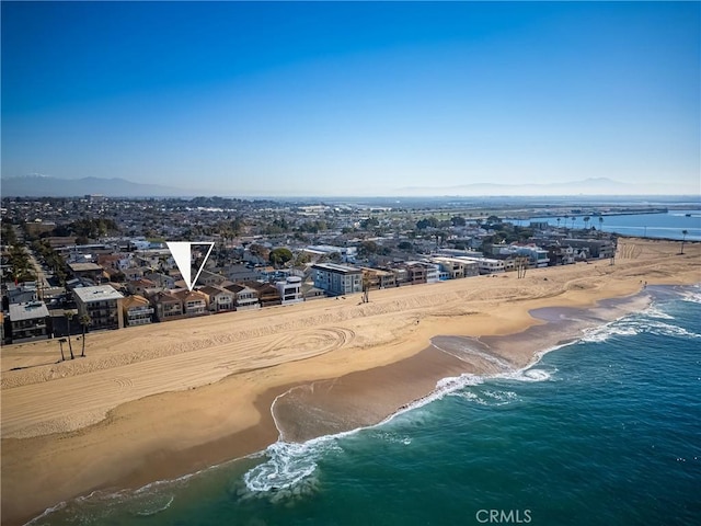 aerial view featuring a beach view and a water view