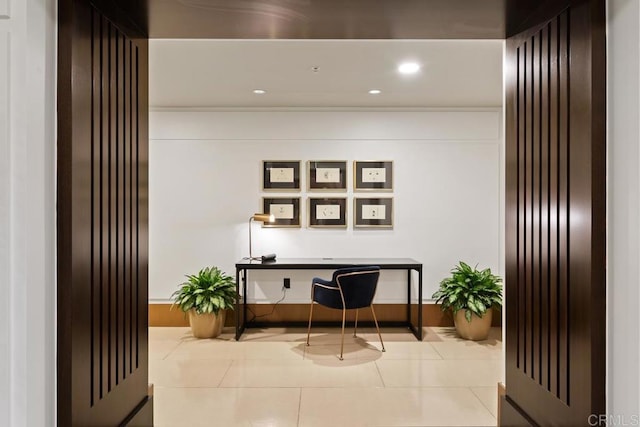 tiled office with recessed lighting