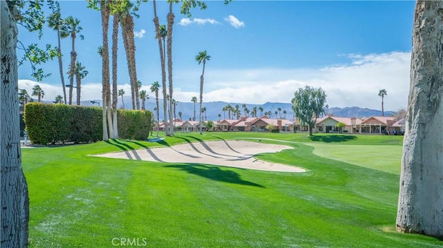 view of property's community with a lawn, a mountain view, and a residential view