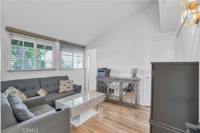 living room with lofted ceiling and wood finished floors