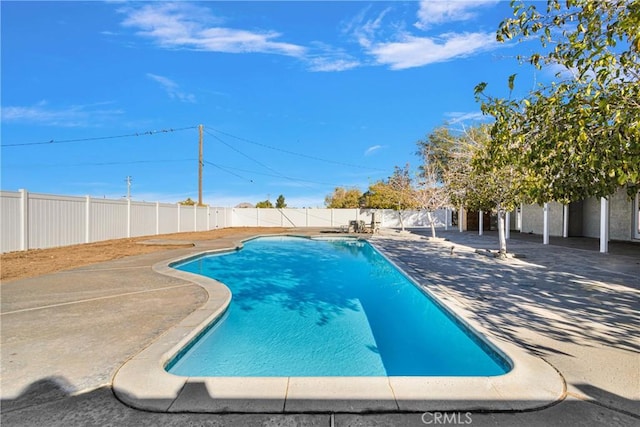 view of pool with a fenced in pool, a fenced backyard, and a patio area