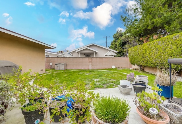 view of yard with a fenced backyard