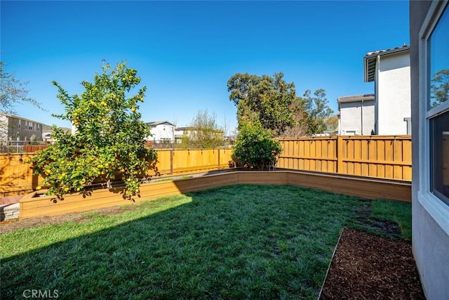 view of yard featuring a garden and a fenced backyard