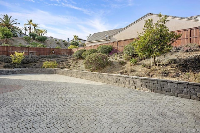 view of yard featuring a patio area and a fenced backyard