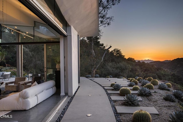 view of patio featuring a mountain view