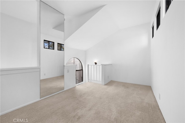 bonus room with lofted ceiling and carpet