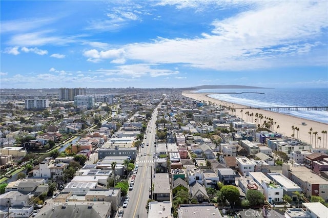 aerial view featuring a beach view and a water view