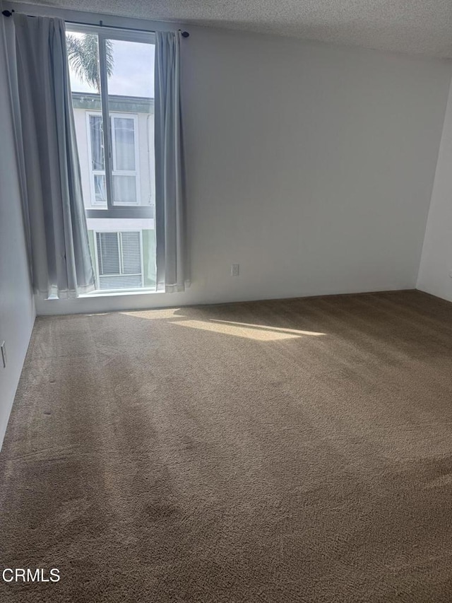 carpeted empty room featuring a textured ceiling