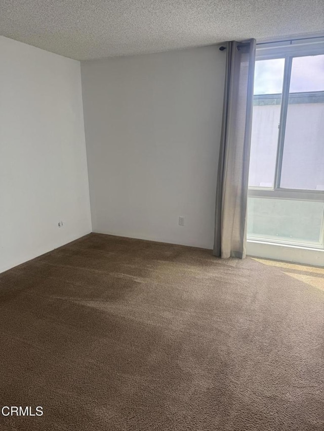 empty room with a textured ceiling and carpet floors