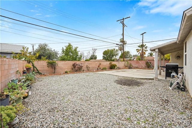 view of yard featuring a fenced backyard and a patio