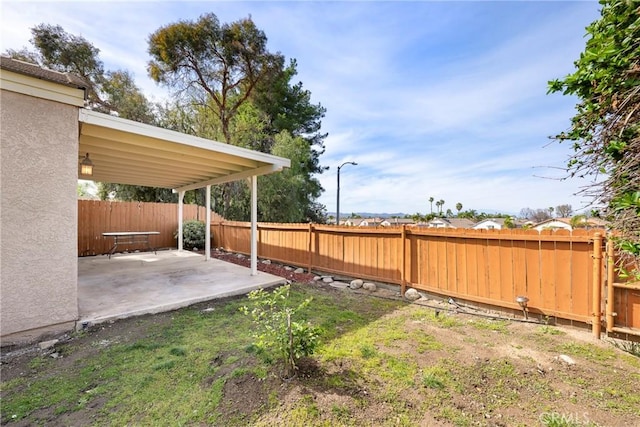 view of yard featuring a fenced backyard and a patio area