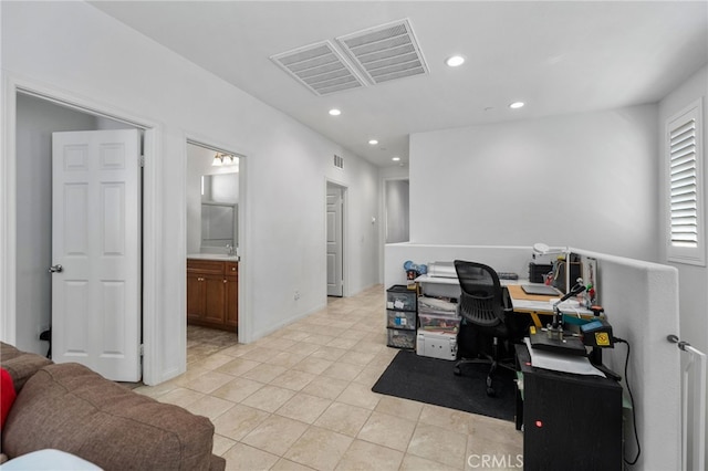 home office with recessed lighting, visible vents, and light tile patterned floors