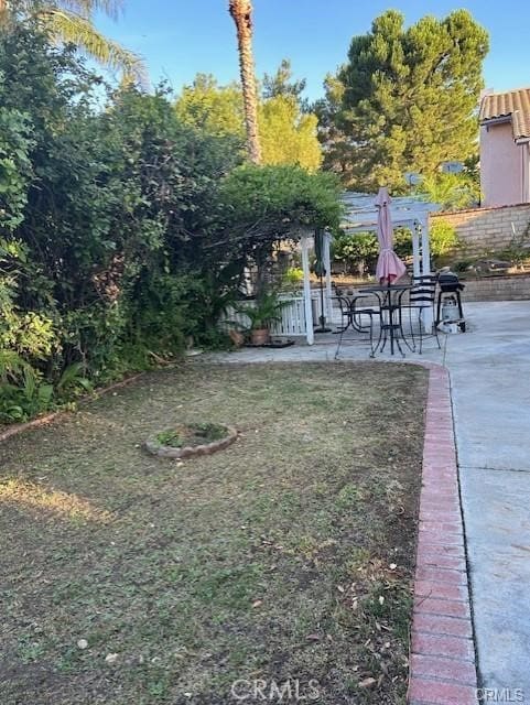 view of yard featuring a patio area and a pergola