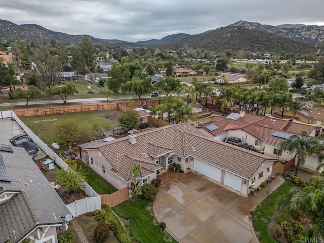 bird's eye view featuring a mountain view and a residential view