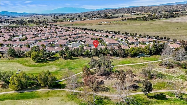 bird's eye view featuring a residential view and a mountain view