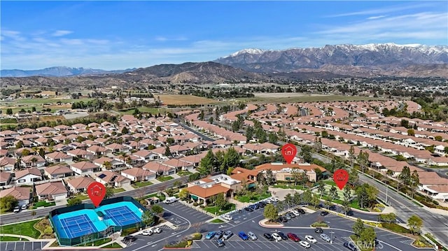 bird's eye view with a residential view and a mountain view