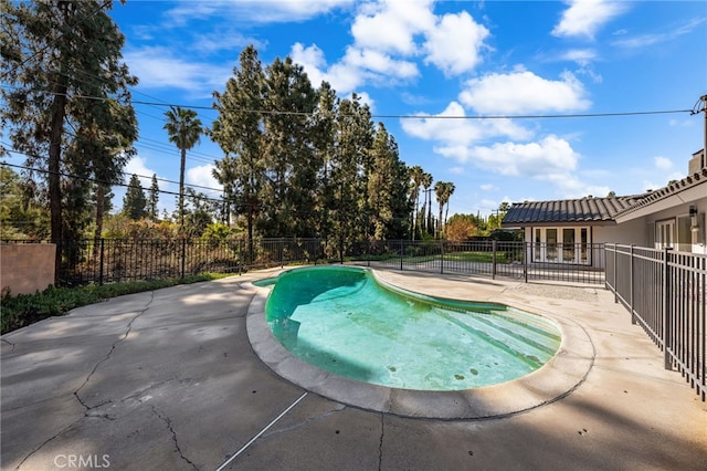 view of pool featuring a fenced in pool, a patio, and fence