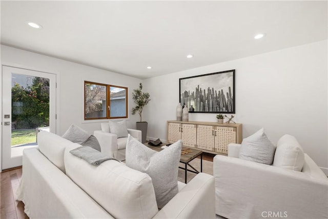 living room featuring recessed lighting and wood finished floors