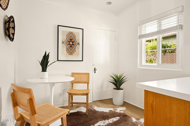 living area with baseboards and light wood-style floors