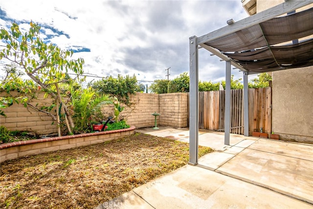 view of yard featuring a patio and a fenced backyard