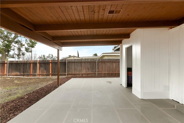 view of patio / terrace featuring visible vents and a fenced backyard