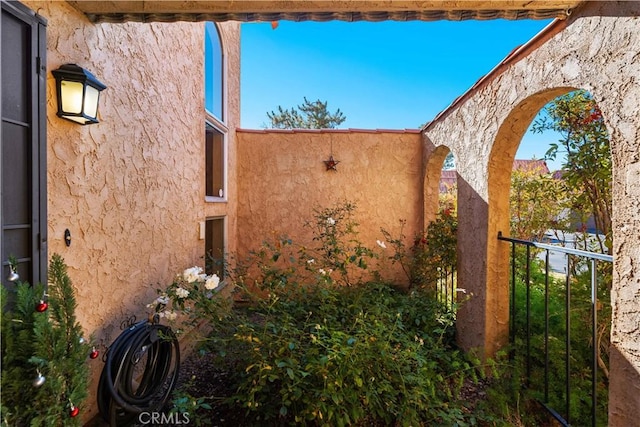 exterior space with stucco siding