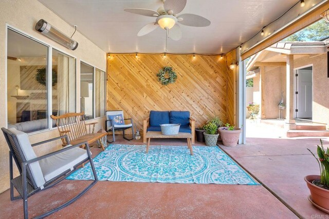 view of patio featuring outdoor lounge area and a ceiling fan