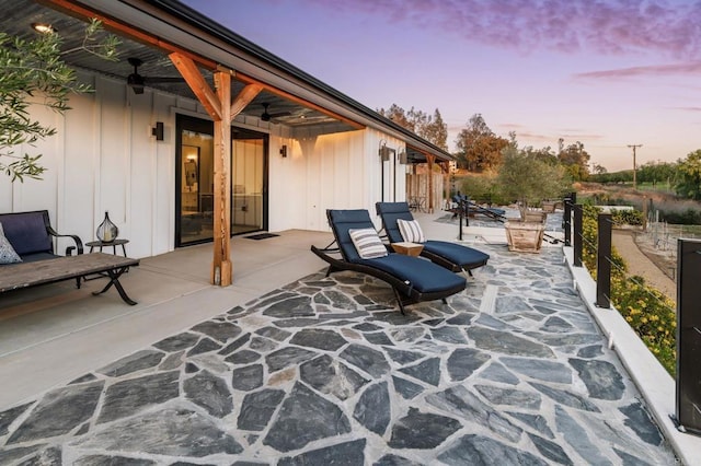 35715 Calle Nopal, Temecula, CA 92592 - patio terrace at dusk featuring a patio area and ceiling fan
