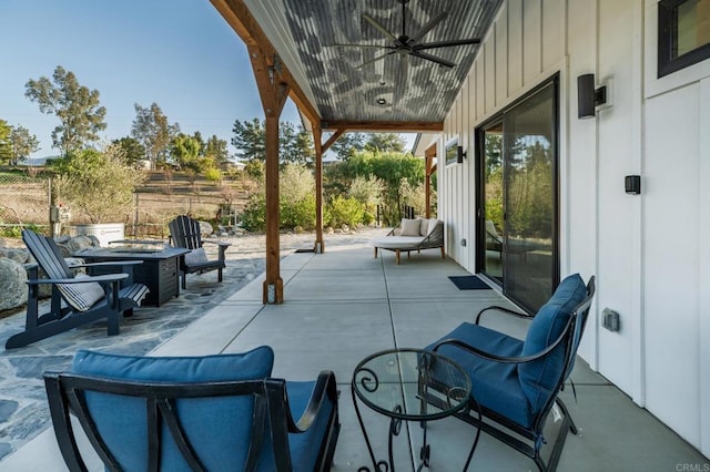 35715 Calle Nopal, Temecula, CA 92592 - view of patio / terrace with a fire pit and a ceiling fan