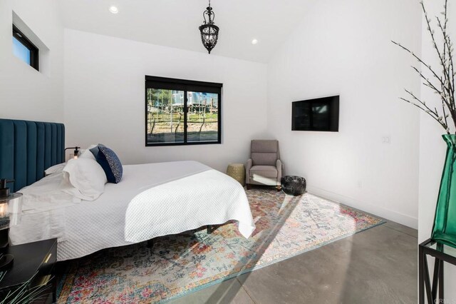 35715 Calle Nopal, Temecula, CA 92592 - bedroom featuring concrete flooring, recessed lighting, and lofted ceiling