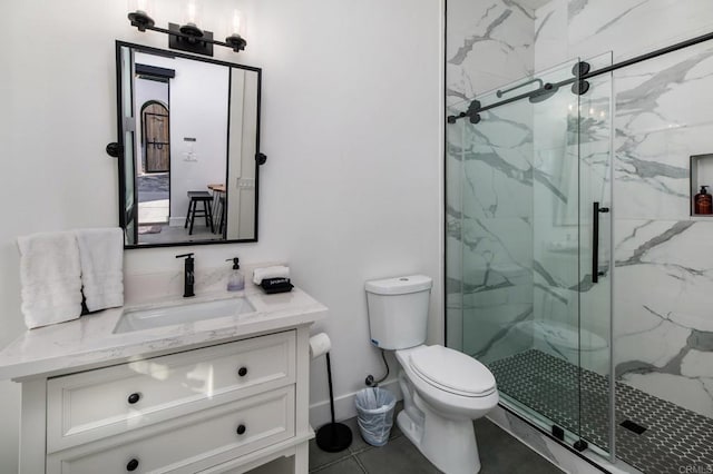 35715 Calle Nopal, Temecula, CA 92592 - full bath featuring a marble finish shower, vanity, and tile patterned flooring