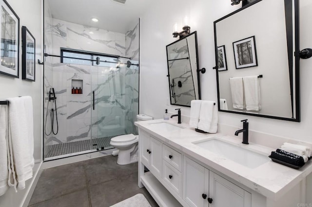 35715 Calle Nopal, Temecula, CA 92592 - full bath featuring a marble finish shower, double vanity, and recessed lighting
