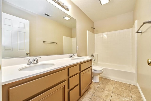 bathroom featuring tile patterned flooring, visible vents, double vanity, and a sink