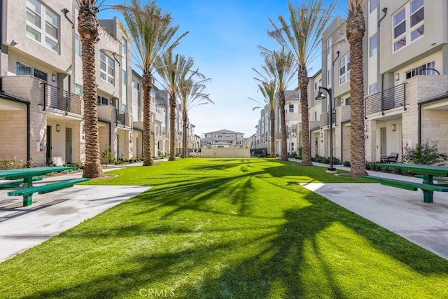 view of property's community with a yard and a residential view