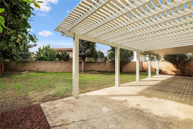 view of patio featuring a fenced backyard and a pergola