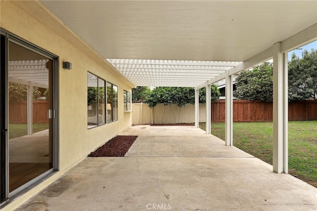 view of patio with a fenced backyard and a pergola