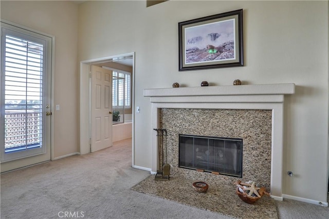 1412 San Clemente Cir, Corona, CA 92882 - room details featuring baseboards, carpet flooring, and a premium fireplace