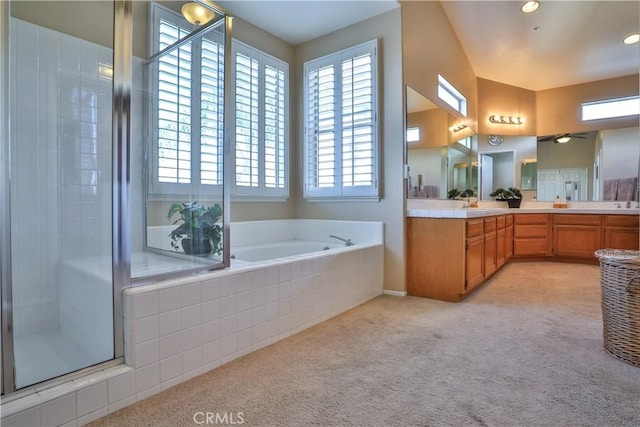1412 San Clemente Cir, Corona, CA 92882 - full bathroom featuring plenty of natural light, a garden tub, a stall shower, and vanity