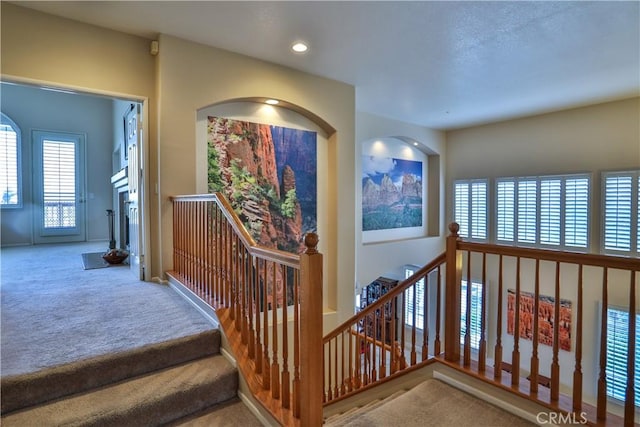 1412 San Clemente Cir, Corona, CA 92882 - stairs featuring recessed lighting, baseboards, and carpet