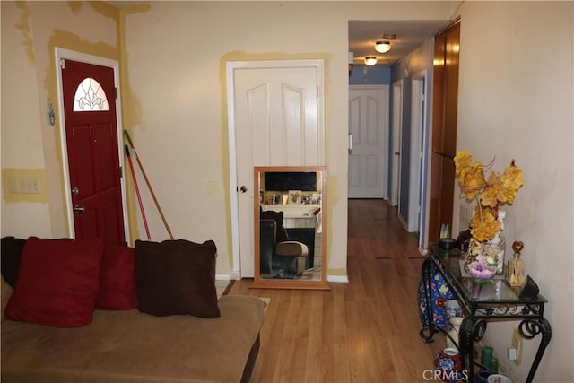 entrance foyer with baseboards and light wood finished floors