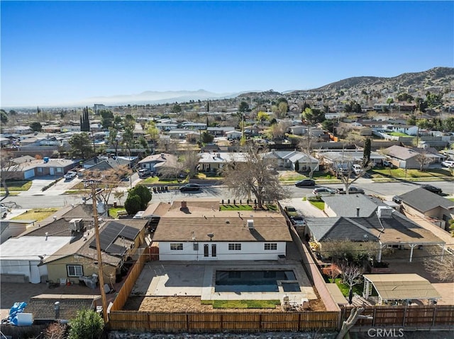 aerial view featuring a residential view and a mountain view