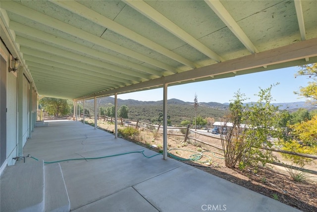 view of patio featuring a mountain view