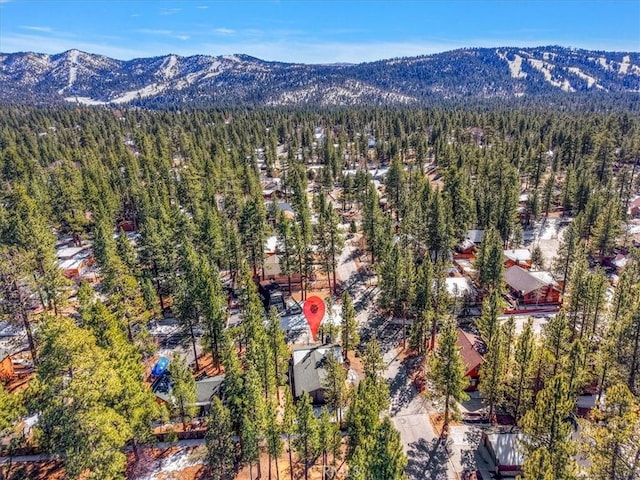 aerial view with a mountain view and a view of trees