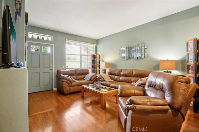 living area with wood-type flooring