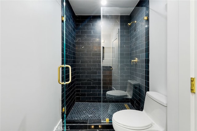 full bathroom with toilet and a stall shower