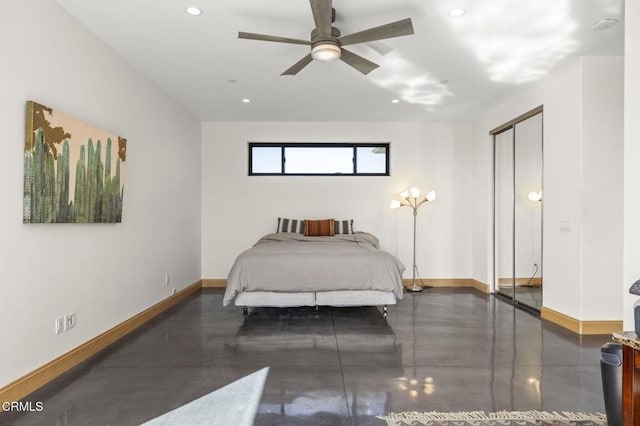 bedroom featuring recessed lighting and baseboards