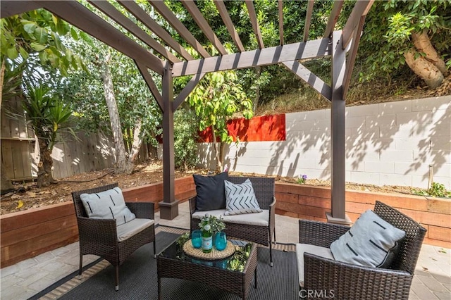 view of patio featuring a fenced backyard and a pergola