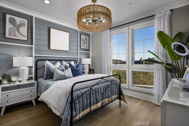 9522 N Andora Ave, Chatsworth, CA 91311 - bedroom featuring recessed lighting, multiple windows, an inviting chandelier, and wood finished floors
