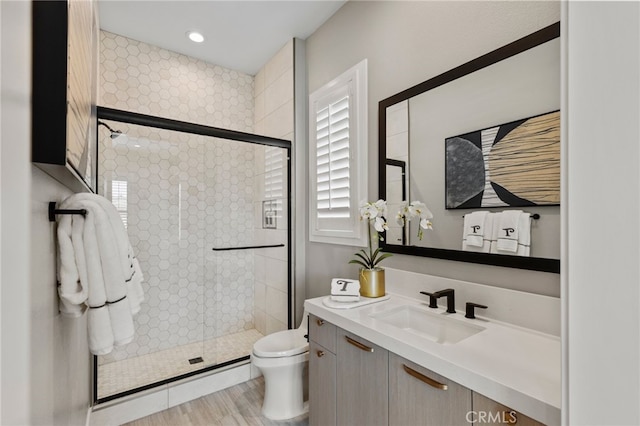 9522 N Andora Ave, Chatsworth, CA 91311 - full bath with recessed lighting, toilet, vanity, and a stall shower