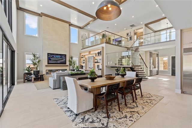 9522 N Andora Ave, Chatsworth, CA 91311 - dining room featuring recessed lighting, tile patterned flooring, stairway, a high ceiling, and visible vents